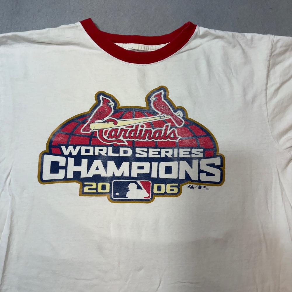 Majestic St. Louis Cardinals T-Shirt Mens XL White Good 2006 World Series Ringer